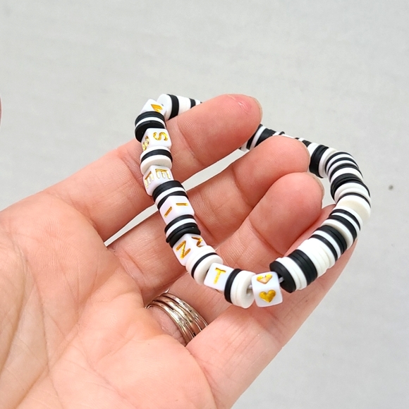 SEINT bracelet handmade black & white flat beads - Picture 3 of 4